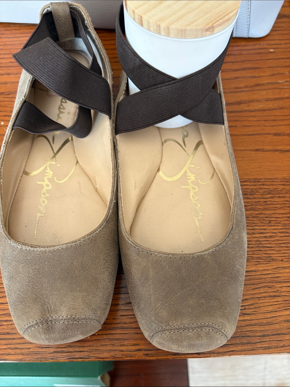 Jessica Simpson Taupe Suede Ballet Flats with Elastic Cross Straps